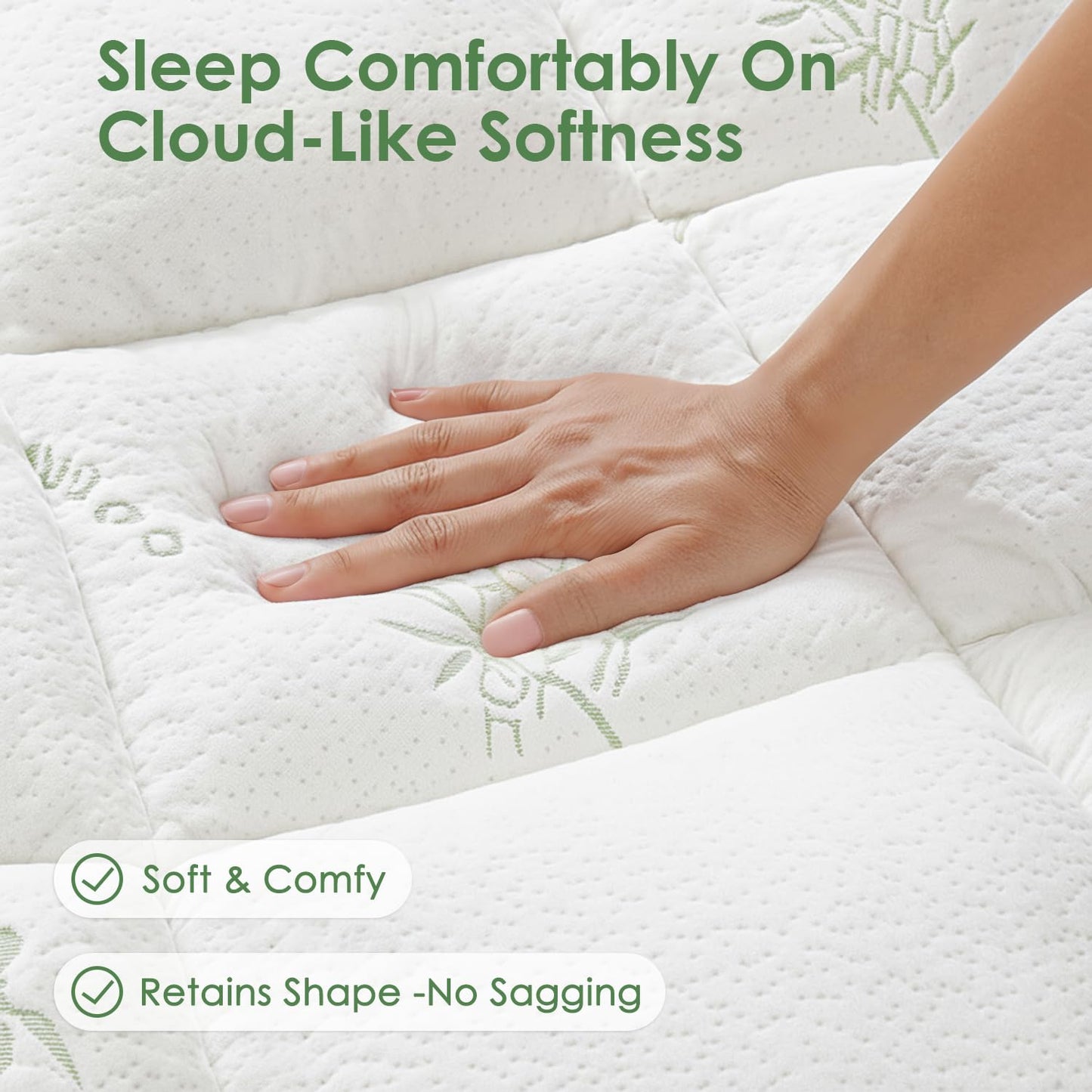 Queen Mattress Topper Viscose Derived from Bamboo, Cooling Thick Pillow Top Mattress Pad with Deep Pocket for 8"-18" Mattress, Soft Breathable Mattress Topper for Back Pain Relief, Green