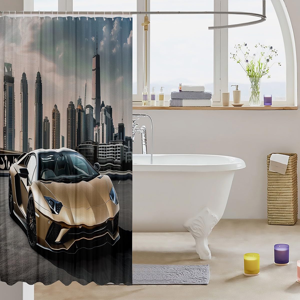 Feelyou Race Car Fabric Bathroom Shower Curtain Sports Car Waterproof Shower Curtains for Kids Boys Girls Cool Speed Racing Car Design Shower Curtain with 12Hooks Automobile Style,72x72 Inches