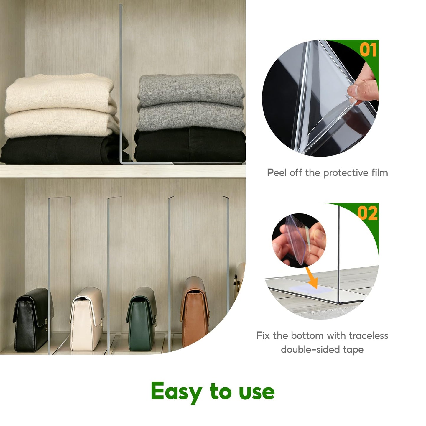 slderzgu Thickened Closet Shelf Dividers Closet Shelf Organizers and Storage Acrylic Shelf Dividers for Closet Organization 6-Pack Clear Acrylic Dividers for Shelves Clothes Towel Adjustable Space