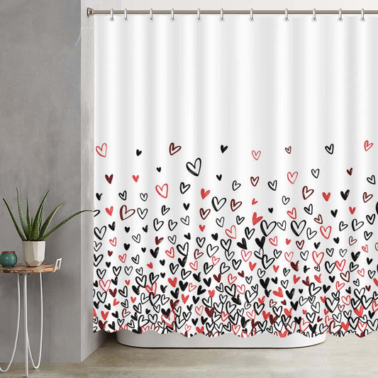 AIBIIN Black and Red Heart Shower Curtain for Bathroom Decorations with 12 Plastic Hooks Polyester Bathtub Decor Polyester Fabric Shower Curtains Set 72x72in