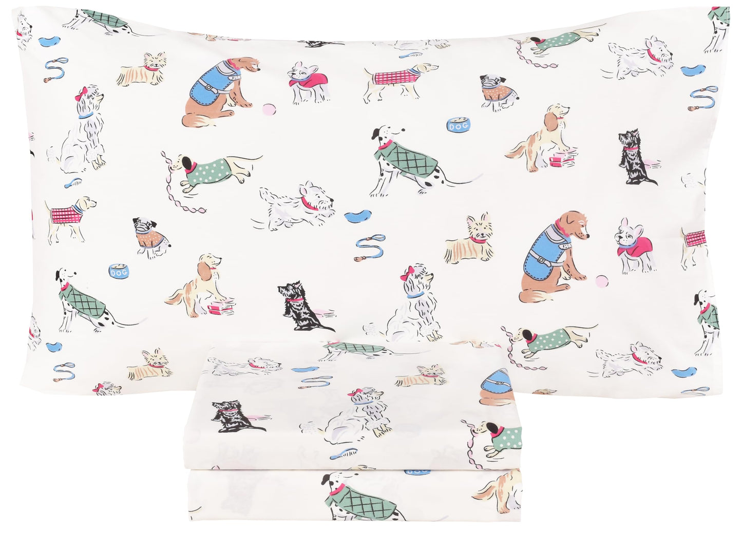 Scientific Sleep Puppy Dog 100% Cotton 3 Pcs Twin Bed Sheet Set Kids Toddler Teen, Flat Sheet & Fitted Sheet & Pillowcase Kids Bedding Set (Dogs)