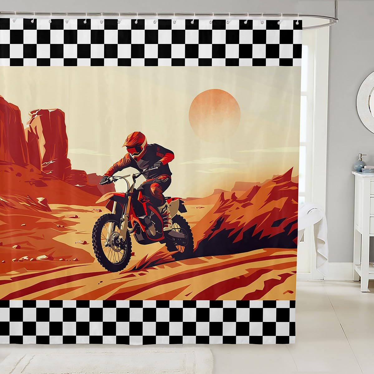 Feelyou Kids Dirt Bike Bathroom Shower Curtain Set Extreme Sports Bath Curtain Boys Girls for Racing Motocross Rider Shower Curtain Motorcycle Teens Bathroom Accessories Bedroom Decor 72"x72"