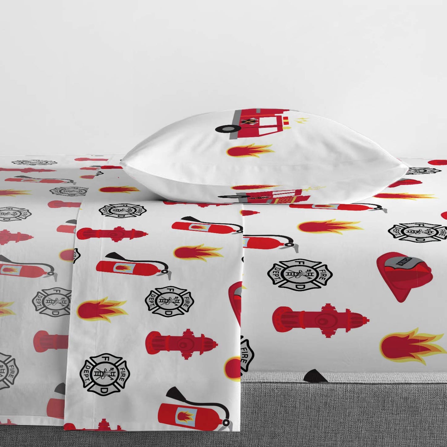 Jay Franco Trend Collector Go Fire Truck Go 5 Piece Twin Bed Set - Includes Comforter & Sheet Set - Super Soft Fade Resistant Microfiber Bedding