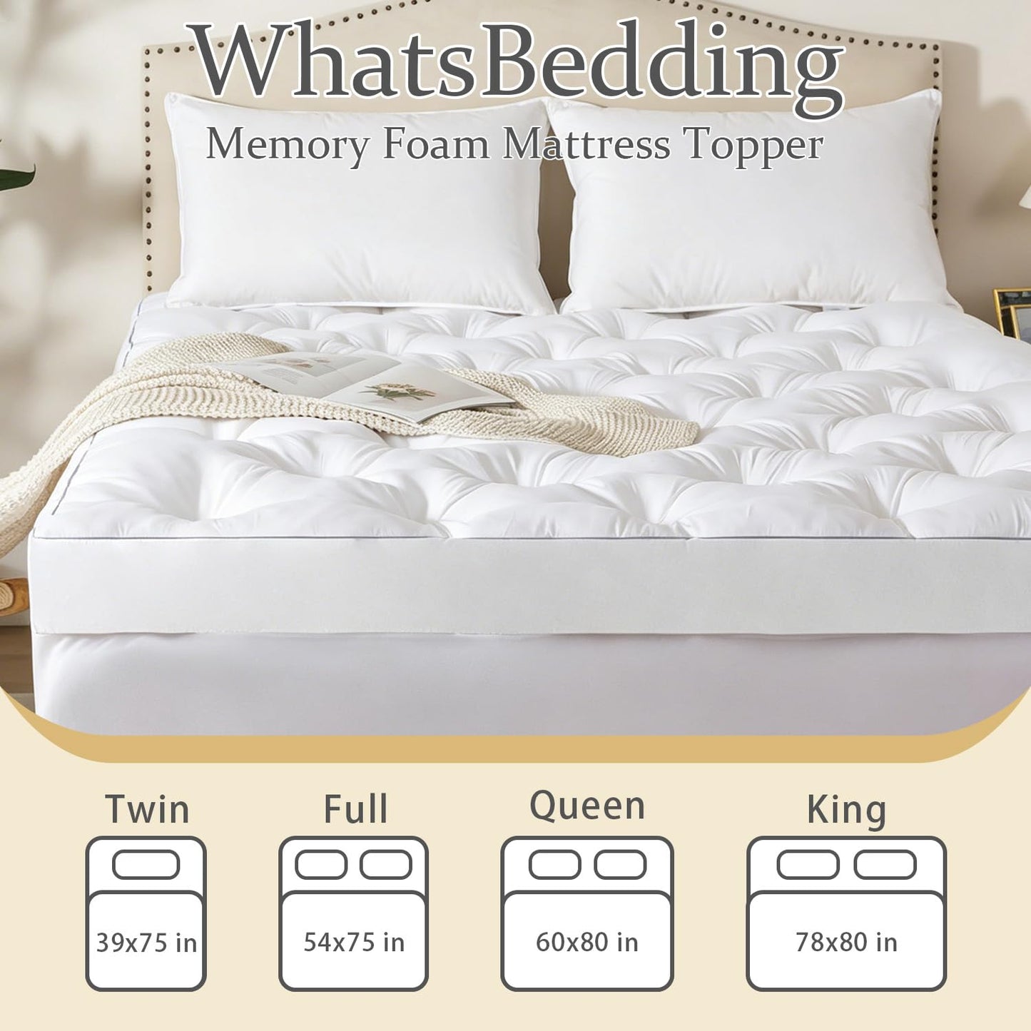 WhatsBedding 5 Inch Memory Foam Mattress Topper Full Size, Supportive Fluffy Shredded Memory Foam Filled Pillow Top, Extra Soft Bed Topper with Deep Pocket, 54x75x5 Inch