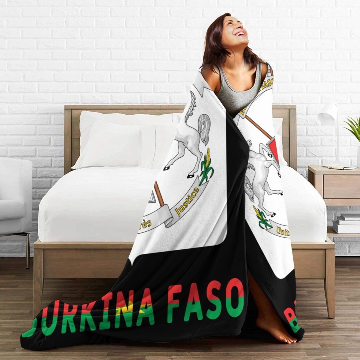 Burkina Faso National Emblem Blanket Throw Blanket for Couch Sofa Plush Fleece Bed Blankets Lightweight Comfy Flannel Ultra-Soft Warm Blankets for Home Camping Travel Gift 80"X60"