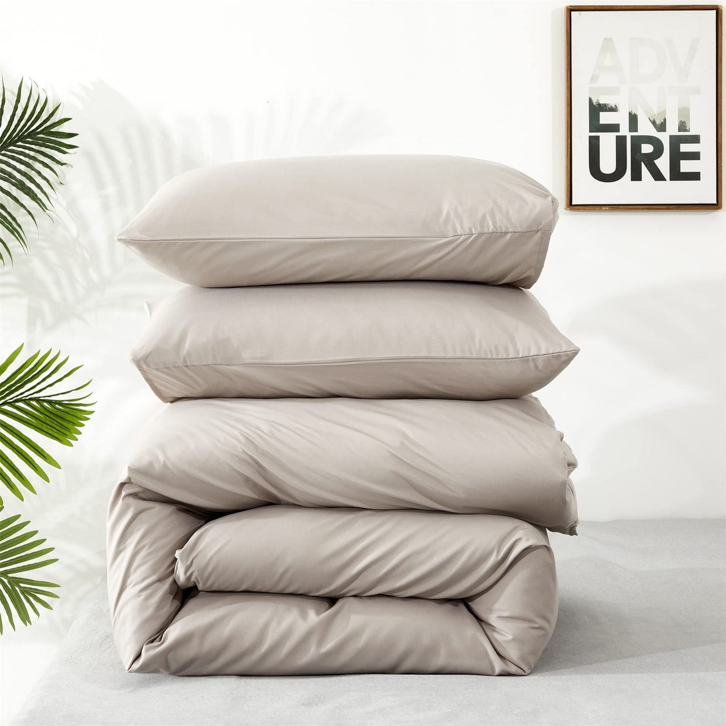 Luxlovery Beige Khaki Comforter Set Queen Beige Bedding Set Oatmeal Blanket Quilts Solid Cream Khaki Taupe 3PCS Queen Comforter Set Women Men