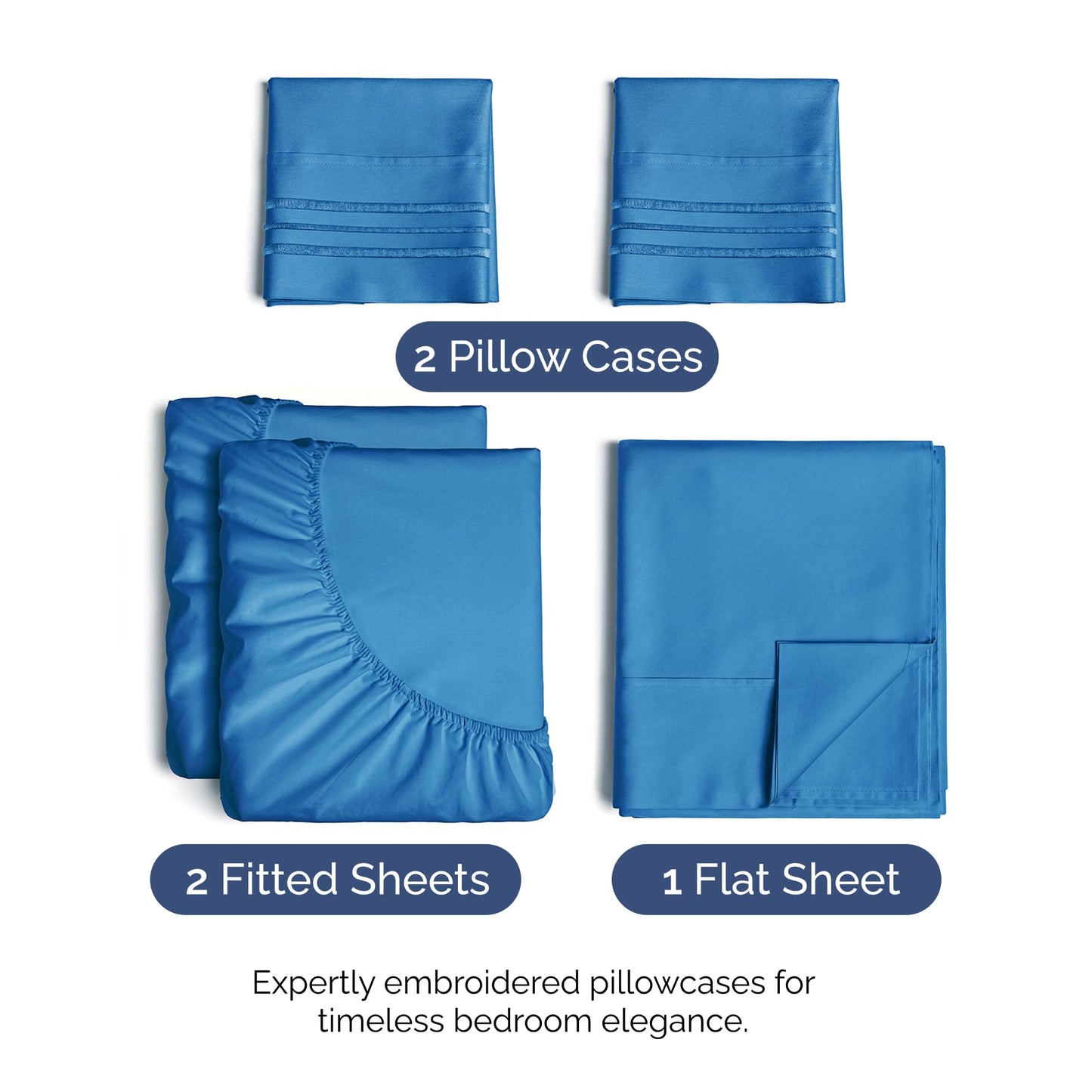 Split King Size 5 Piece Sheet Set - Comfy Breathable & Cooling Sheets - Hotel Luxury Bed Sheets for Women & Men - Deep Pockets, Easy-Fit, Soft & Wrinkle Free Sheets - Royal Blue Oeko-Tex Bed Sheet Set