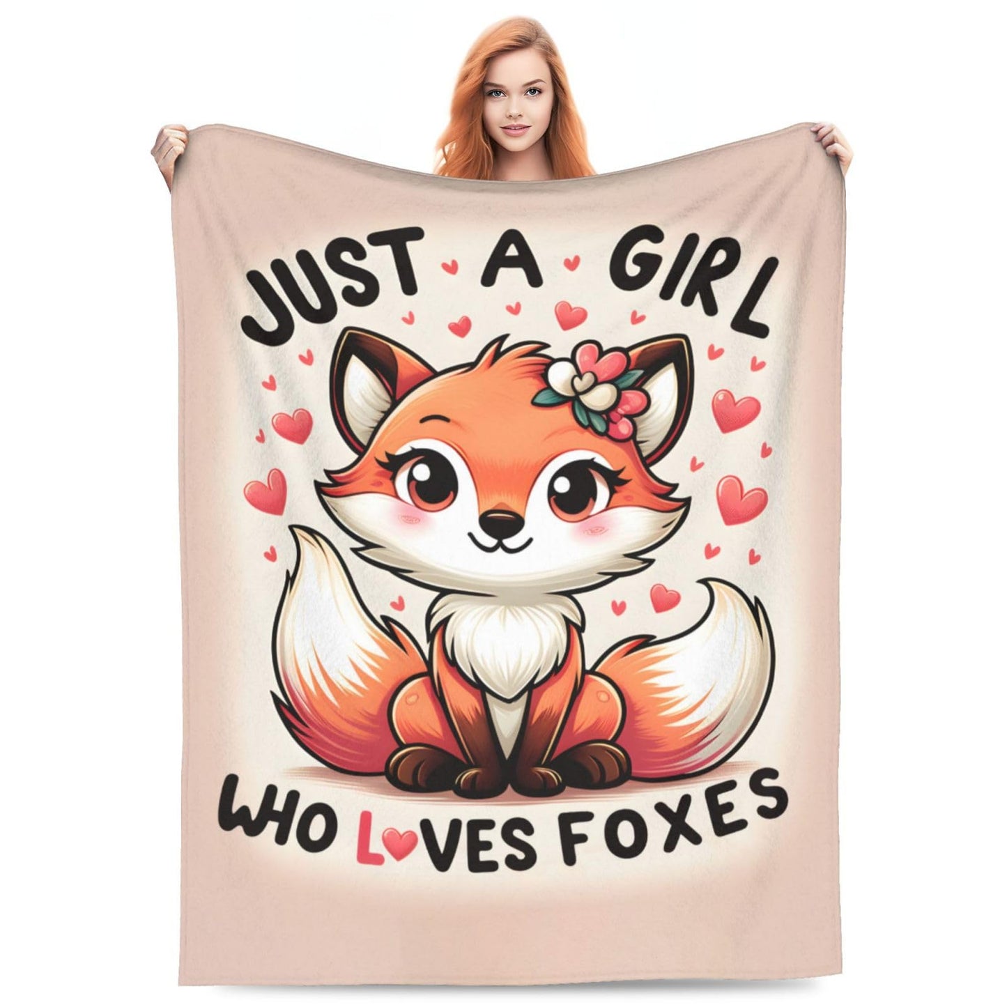 amepay Cute Fox Blanket Gifts for Kids Just a GILR Who Loves Foxes Cartoon Flannel Throw Blankets Soft Comfy Lightweight for Home Decor Couch Bed Sofa 60x50 Inches