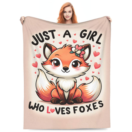 amepay Cute Fox Blanket Gifts for Kids Just a GILR Who Loves Foxes Cartoon Flannel Throw Blankets Soft Comfy Lightweight for Home Decor Couch Bed Sofa 60x50 Inches