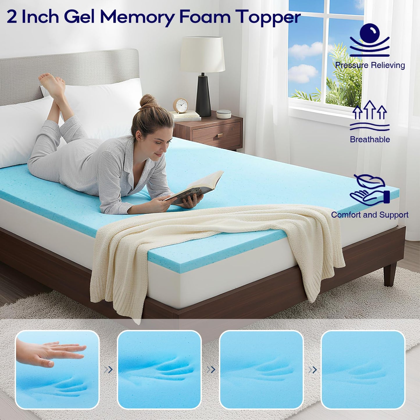 OLANLY Dual-Layer 4 Inch Full Mattress Topper for Back Pain, 2 Inch Gel Memory Foam Support Base and 2 Inch Cooling Pillow Top Mattress Pad Cover, Plush Pressure Relief, Deep Pocket, Grey