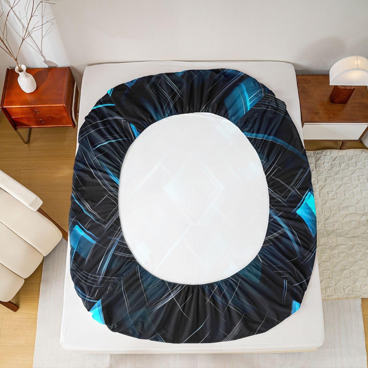 Feelyou Black Blue Bed Sheets Sets Queen Size Kids Boys Girls Geometric Checkered Bedding Set Abstract Stereoscopic Grids Bed Sheet Set with 16-Inch Deep Pockets 4Pcs with 2 Pillow Cases