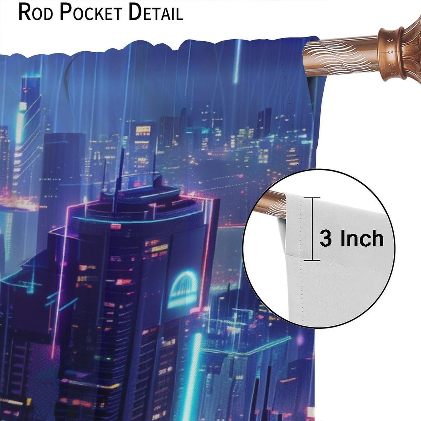 VUMIVI Gaming Curtains Cyberpunk Futuristic City Rain Skyscrapers Blue-Toned Fantasy Landscape Rod Pocket Window Treatments for Boys Girls Gaming Bedroom Sci-Fi Tech Expo 42" W X 44.5" L