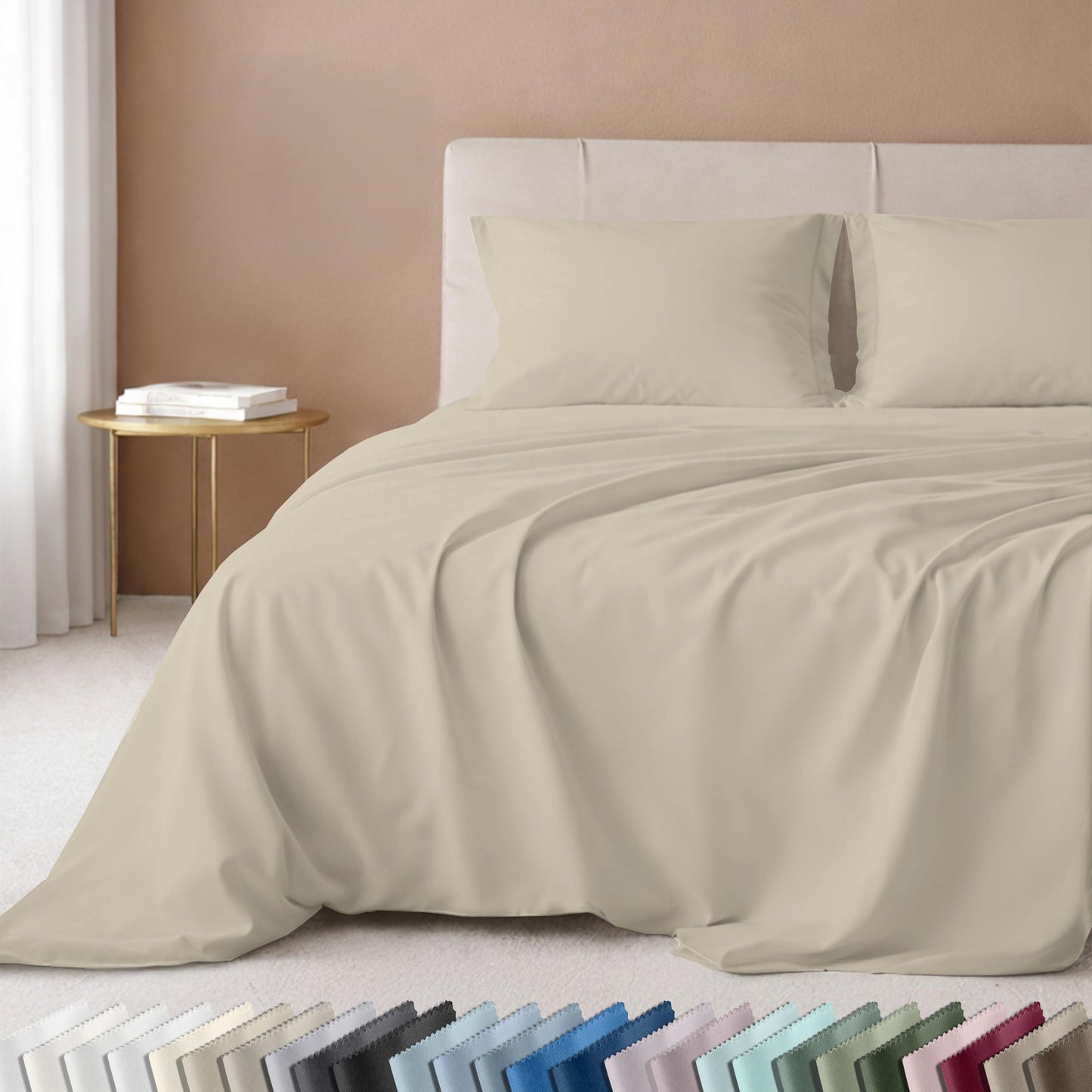 California Design Den Full Size Bed Sheets Set - 600 Thread Count, 100% Cotton Sheets, Soft Sateen, Deep Pockets, Durable Bedding Set - Beige