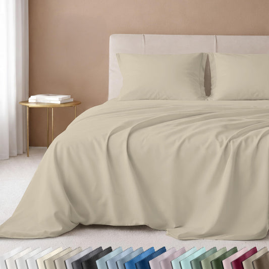 California Design Den Full Size Bed Sheets Set - 600 Thread Count, 100% Cotton Sheets, Soft Sateen, Deep Pockets, Durable Bedding Set - Beige