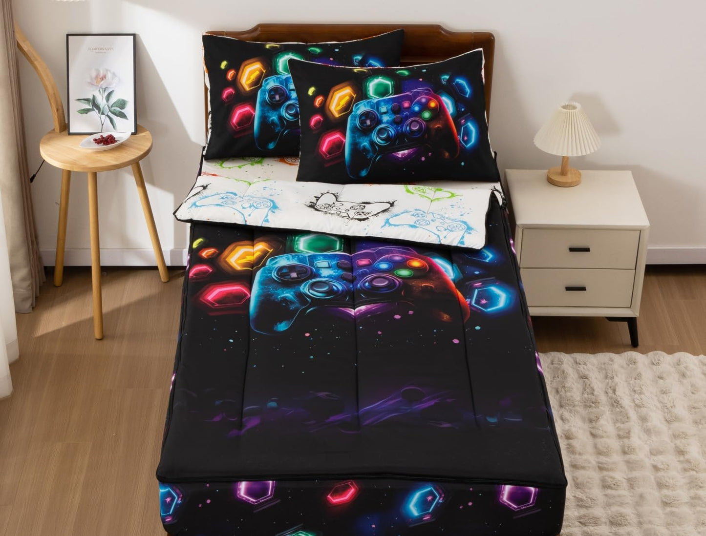 Meeting Story 3pcs Kids Comforter Set Zipper Bedding Set for Boys,Twin Kid Bedding Set Gaming Bedding for Kid,All in one Zipper Bedding (Black,Twin)