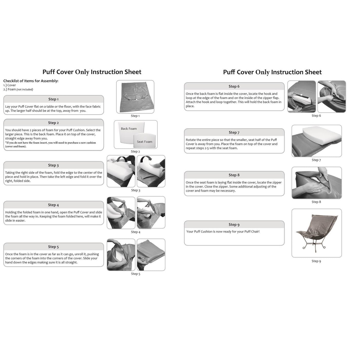 Howard Elliott Collection Puff Chair Cushion Cover Replacement Slipcover Exclusively Made for Howard Elliott Puff Chair Cushion, 100% Polyester Fabric (Cushion Not Included), Sterling Breeze