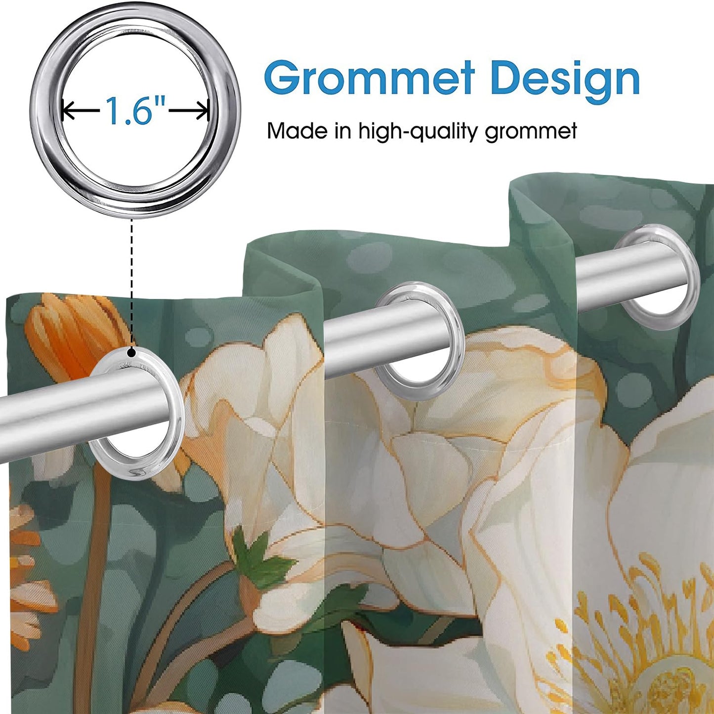 Abstract Elegant Flowers Blackout Curtains, Green Leaf Background 3D Print Pattern Curtain, 2 Panels Thermal Insulated Top Grommet Darkening Drapes for Living Room Bedroom(84" W x 84 "L)