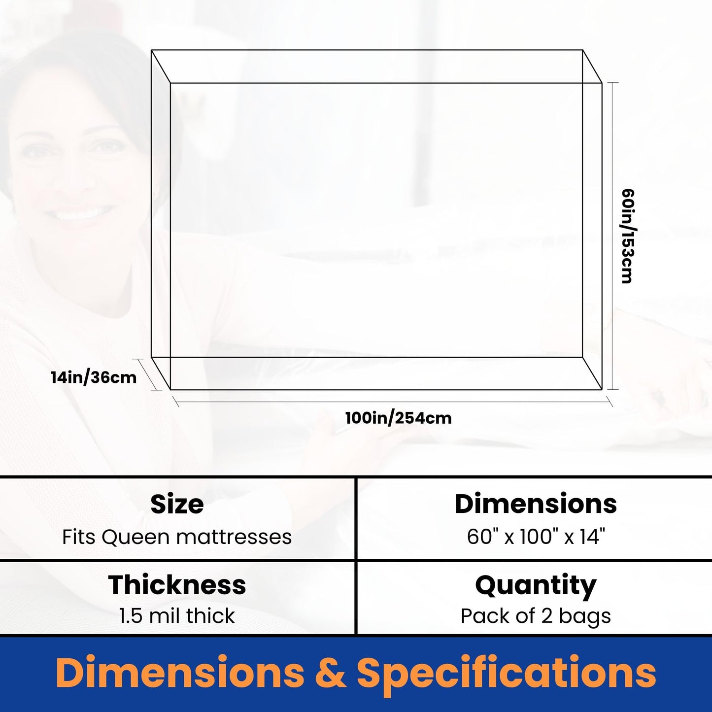 VICMORE Queen Mattress Bags 2-Pack for Moving & Storage - 1.5 Mil Clear Plastic Queen Mattress Moving Bags, Dust Protection