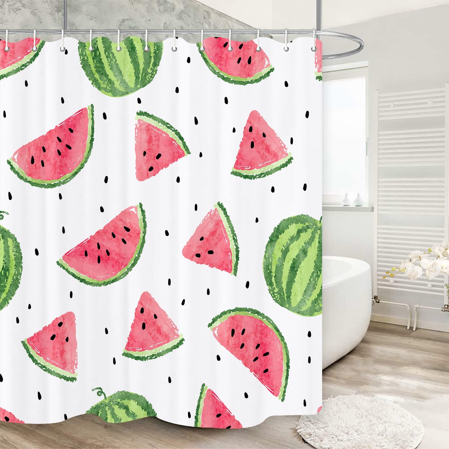 Jagfhhs Watermelon Shower Curtain for Bathroom Summer Time Cartoon Fruit Watermelon Slices Polyester Fabric Waterproof Bath Curtain Shower Curtains Hooks Included 72x72 inch