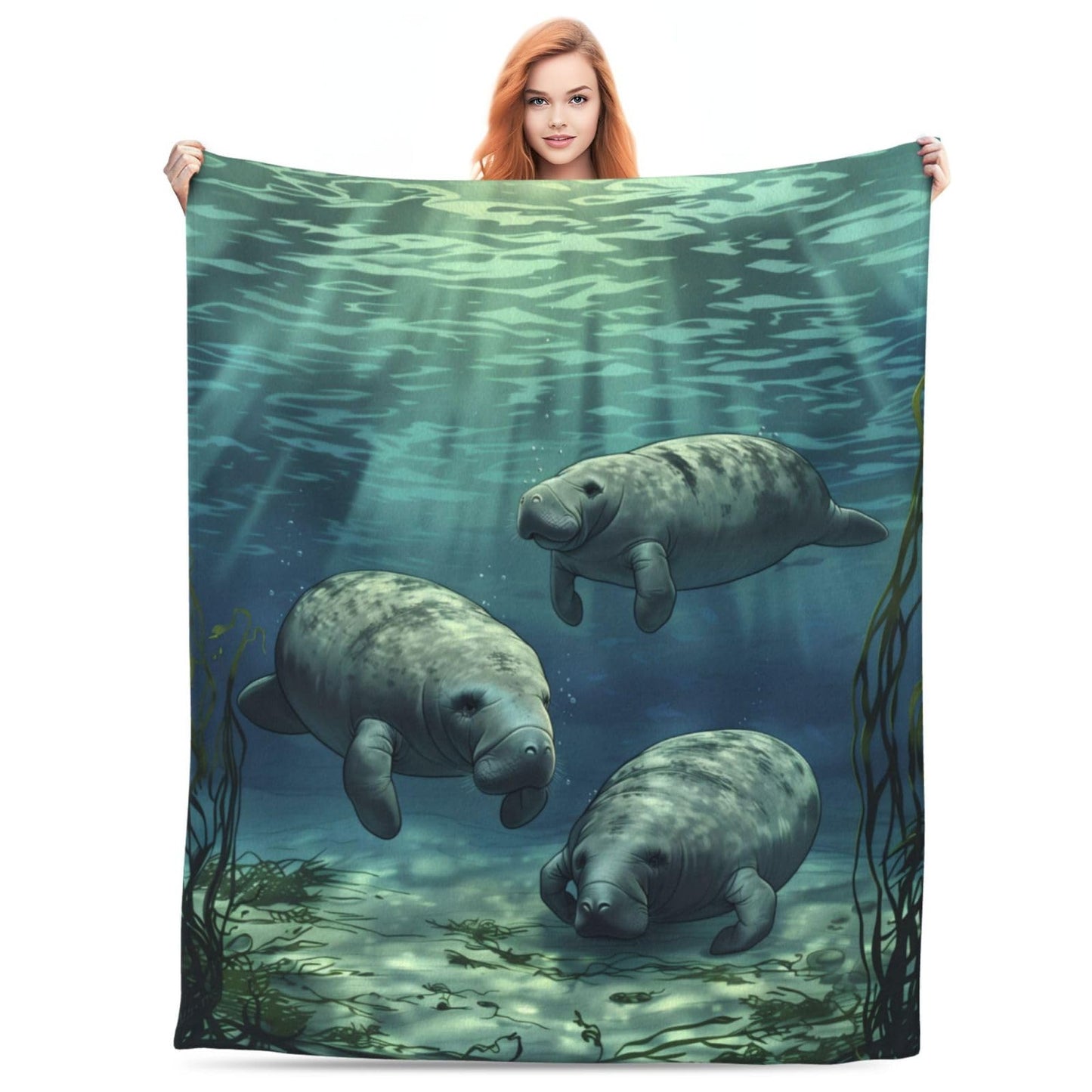 Cute Manatee Blanket Gifts for Women Manatee Lovers, Ocean Manatees Themed Throw Blankets, Soft Cozy Lightweight Plush Throws for Living Room Sofa Couch Home Decor 50x60in