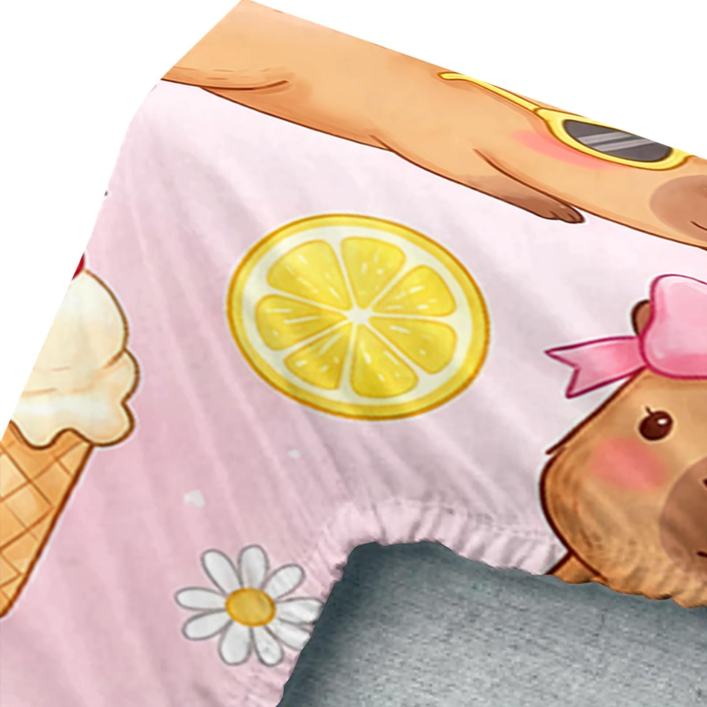 AILONEN 3 Piece Pink Capybara Twin Fitted Sheet Set, 1 Fitted Sheet + 2 Pillowcases, Lemon ice Cream Cartoon Print on Blush