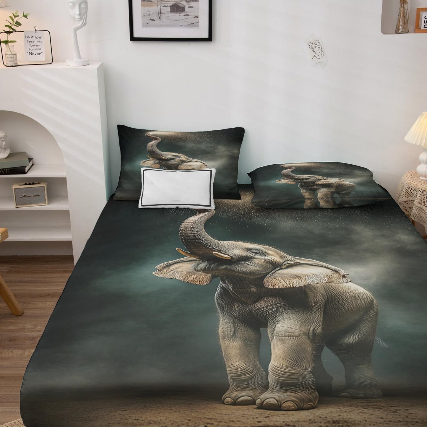 NOGAWA Elephant Sheets Queen Size, Wild Animal Bed Sheets, Patterned Bedding Sheets & Pillowcases 4 Piece Set - Soft Microfiber Deep Pocket Fitted Sheet & Flat Sheet & 2 Pillow Cases