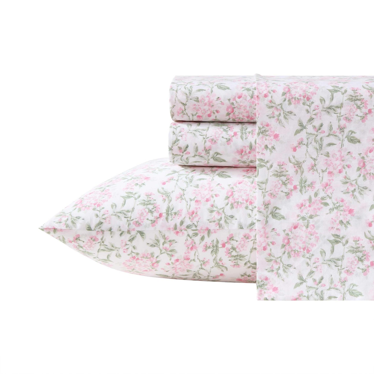 Laura Ashley - Twin Sheet Set, Crisp & Cool Cotton Percale Bedding for Year Round Comfort, Deep Pocket, Bed Sheets with Matching Pillowcase (Blossom Bliss Pink)