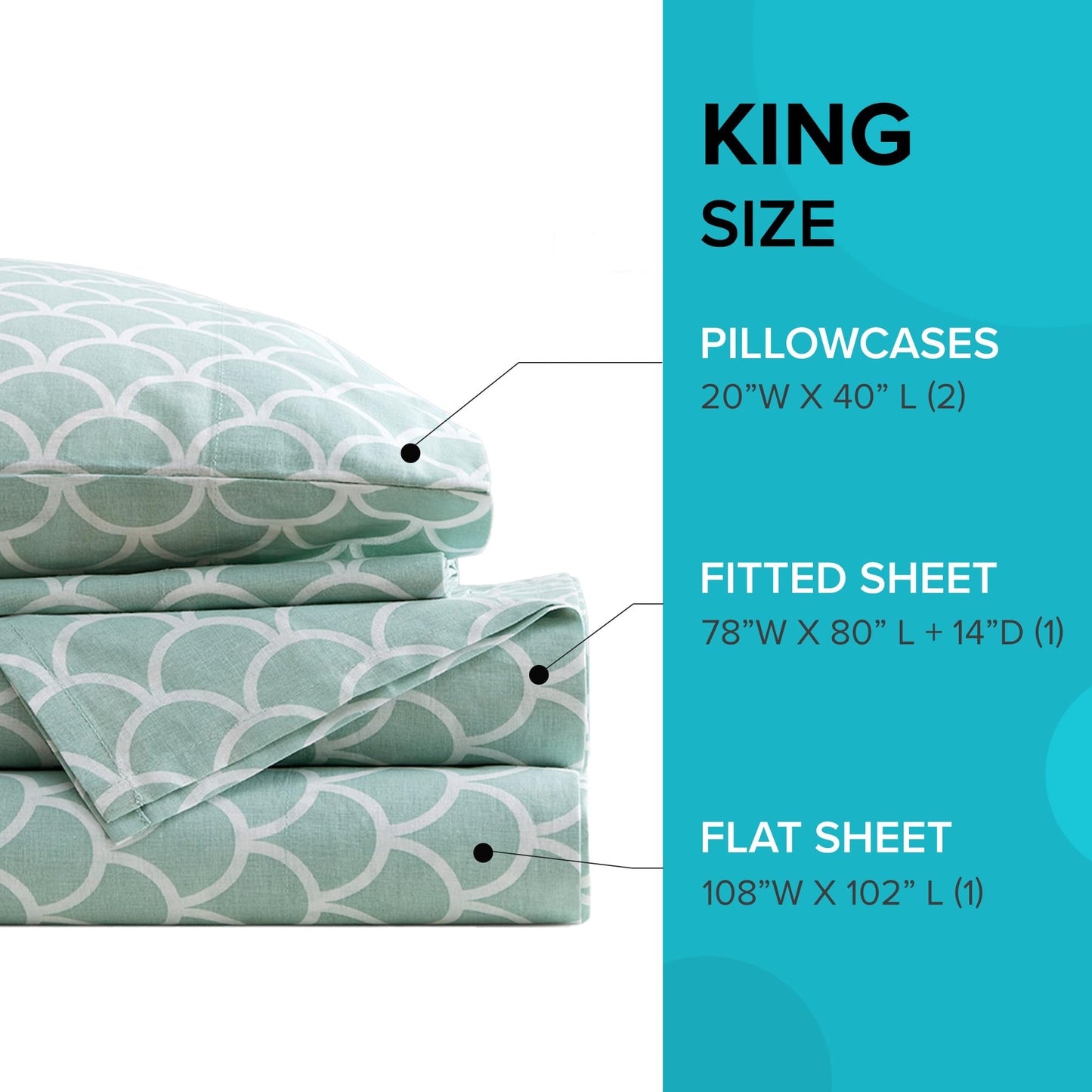 Comfort Spaces 100% Cotton Sheet Set Breathable, Lightweight, Soft with 14" Elastic Pocket Fits up to 16" Mattress, All Season Cozy Bedding, Matching Pillow Case, King Scales 4 Piece