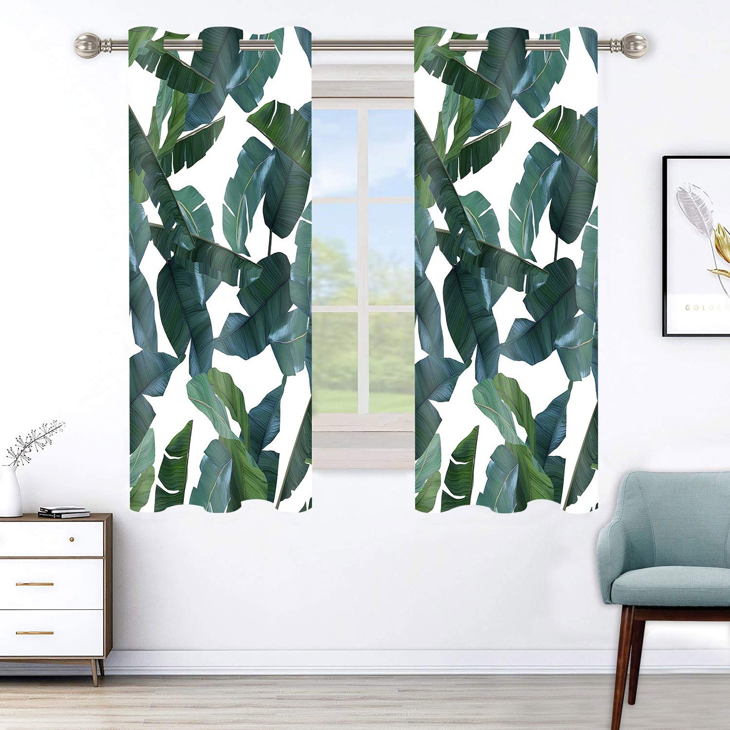 LshyMn Tropical Palm Leaves Blackout Curtains 2 Panels for Bedroom, Light Blocking Drapes Room Darkening Thermal Insulated Window Curtain for Living Room 42 x 63 Inch 2 Panels CLHXMN148