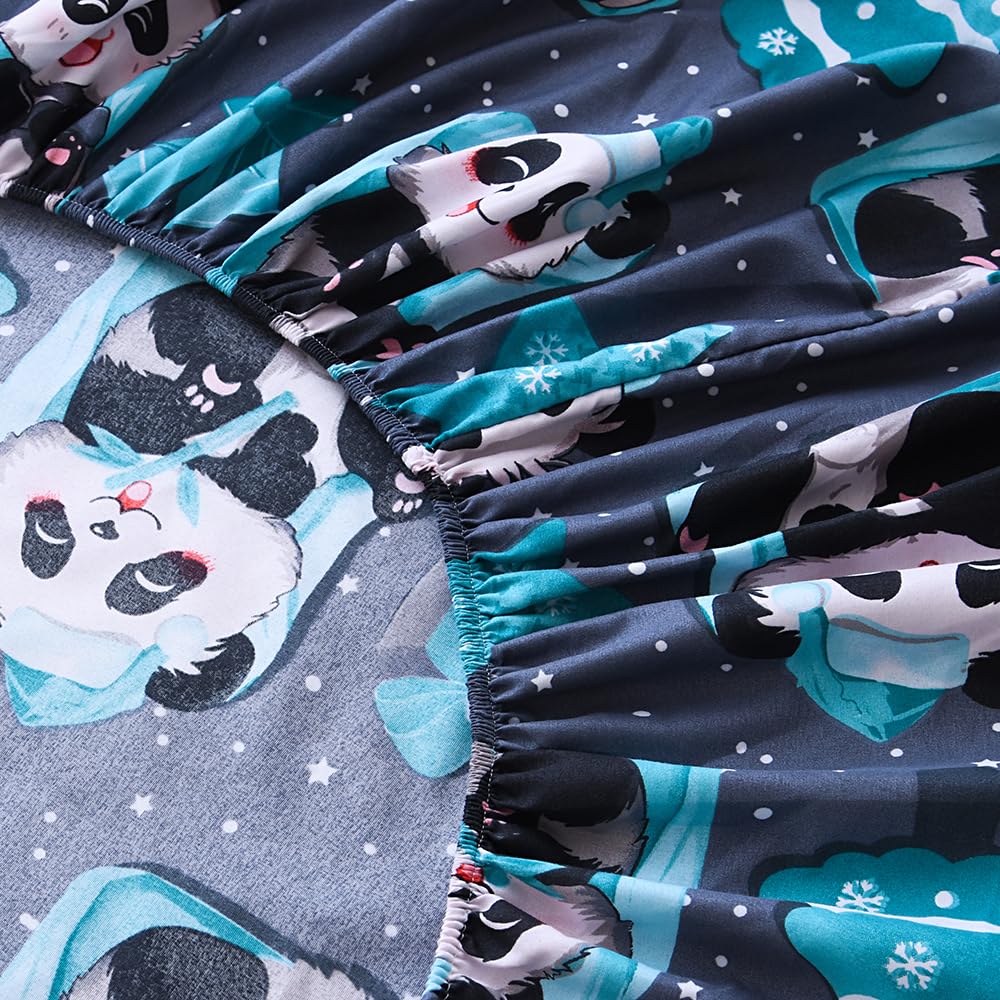 KWLOVER 2PC Soft Bed Fitted Sheet and Pillowcases Set,Cute Panda Pattern Printed Bed Sheets for Kids Boys Girls Twin Size Bed (Grey Panda, Twin)