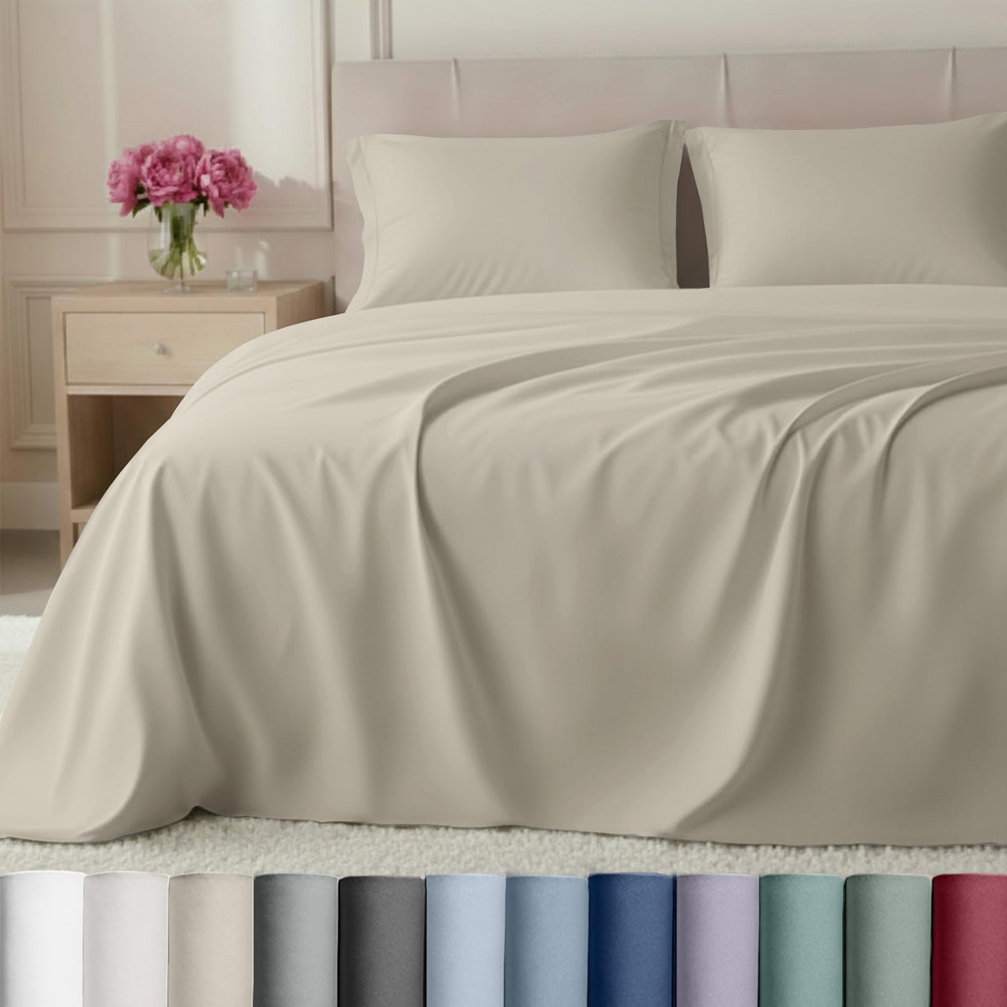 California Design Den Luxury Queen Sheet Set - 800 Thread Count, 100% Cotton Sateen for Queen Size Bed, Bedding Set with Deep Pockets Bedsheets - Beige
