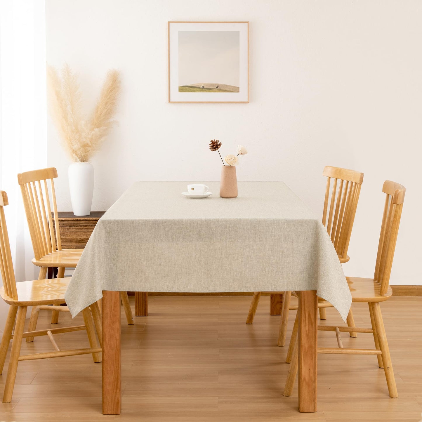 Hiasan Faux Linen Rectangle Tablecloth - Wrinkle and Stain Resistant Washable Table Cloth for Kitchen Dining Room Holiday Table Cover for Party Dinner, Beige, 54 x 120 Inch