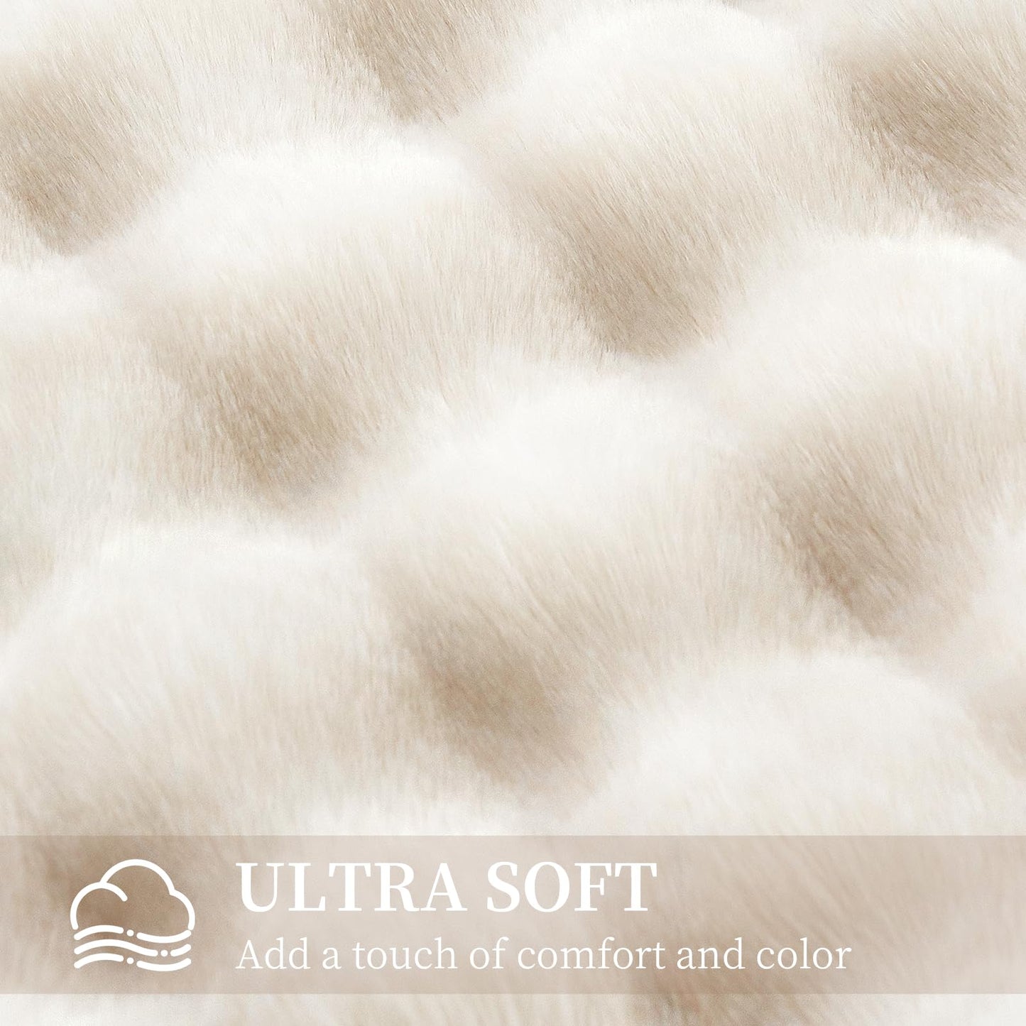 Faux Rabbit Fur Throw Blanket for Couch, Fluffy Warm Plush Thick Bubble Blanket for Bed Sofa Living Room, Soft Cozy Furry Blanket Home Decor, 50x60 inches, Cream White