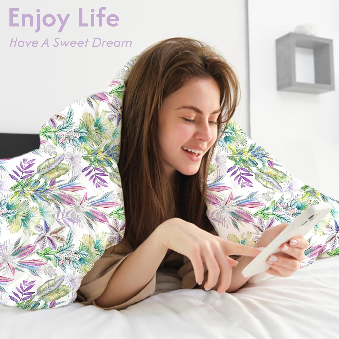LONAVA Queen Botaincal 3 Pcs Duvet Cover Set, Breathable Soft Microfiber Lavender Lining Comforter Cover with Zipper Closure, and 2 Anti-Pilling, Fade Resistant Pillowcases, Tropical