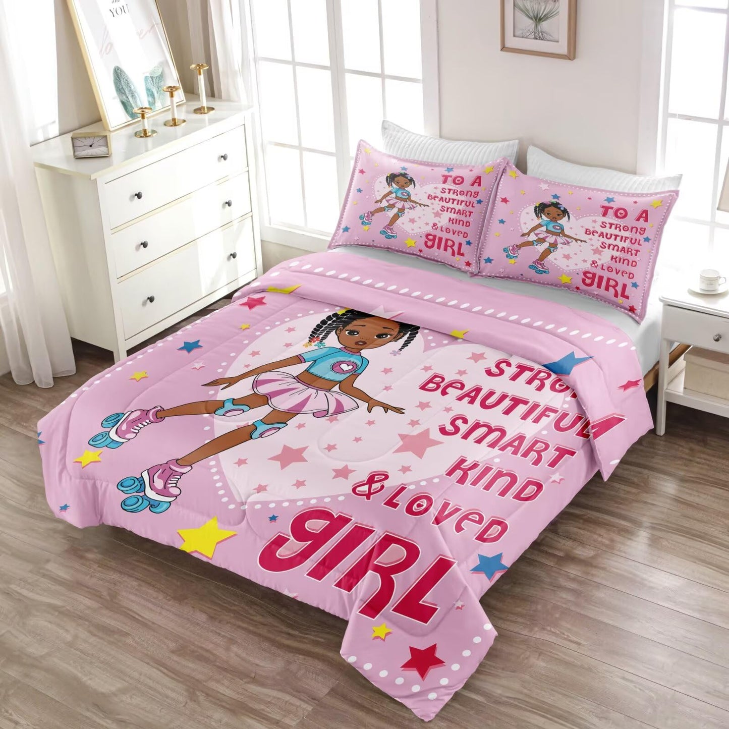 GRAT TIOC Black Girl Comforter Set Twin Size for Kids Teens,Girls Comforter Sets,Black Girl Magic Bedding Set,African American Princess Bed Bedroom Set
