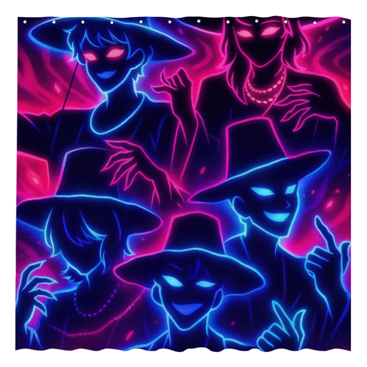 Funnytree 72"X72" Neon Shadow Crew Shower Curtain Glowing Hat Figures Bathroom Decor Waterproof Fabric Durable Easy Care Washable(Hooks Not Included)