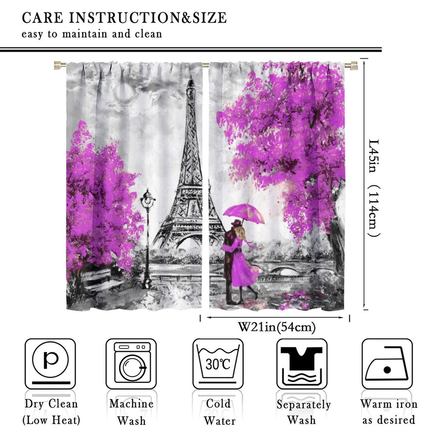 Paris Curtains,European City Landscape Oil Painting Eiffel Tower Printed Window Treatments for Bedroom Living Room Kitchen Café Window Drapes 2 Panel Set,Overall Size 42" x 45"