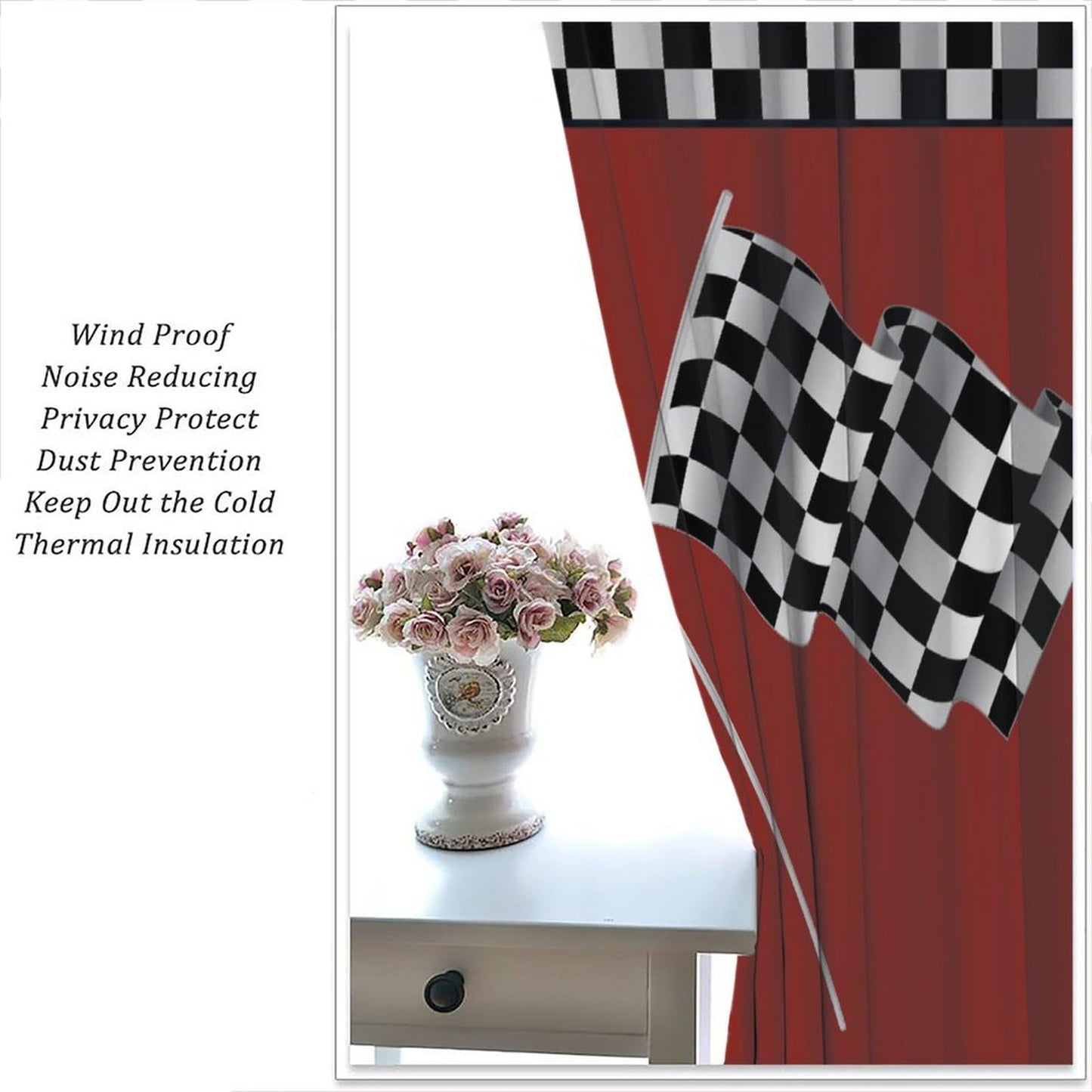 SENRUEGT Race Car Blackout Curtains for Bedroom,Abstract Modern Art Racing Car Black White Checked Flag Window Treatments for Kids Boys Bedroom Curtains 42x45 Inch, Style-3