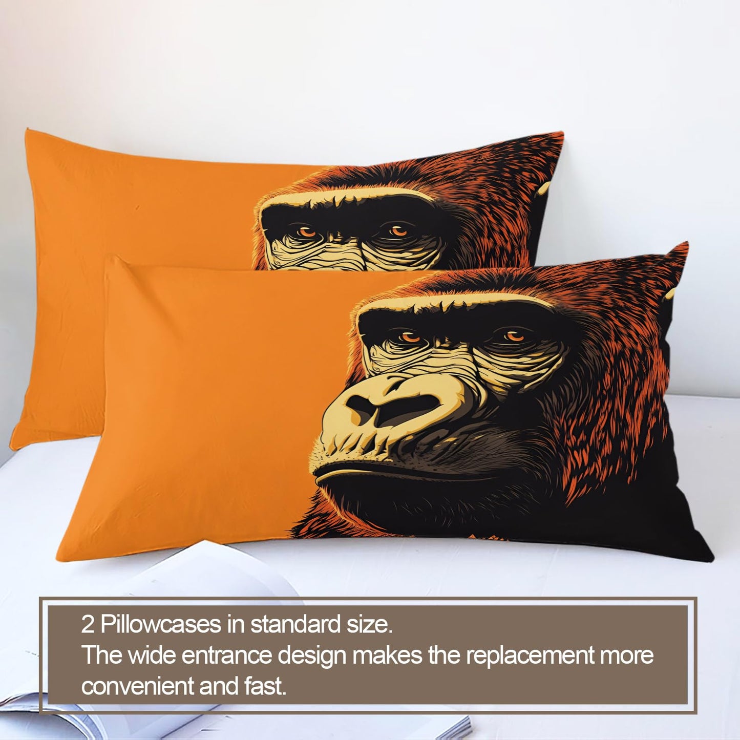 Gorilla Comforter Cover Twin Size, Gorilla Duvet Cover Animal Bedding Set 3 Piece with 2 Pillow Sham with Zipper Closure 68" x86"