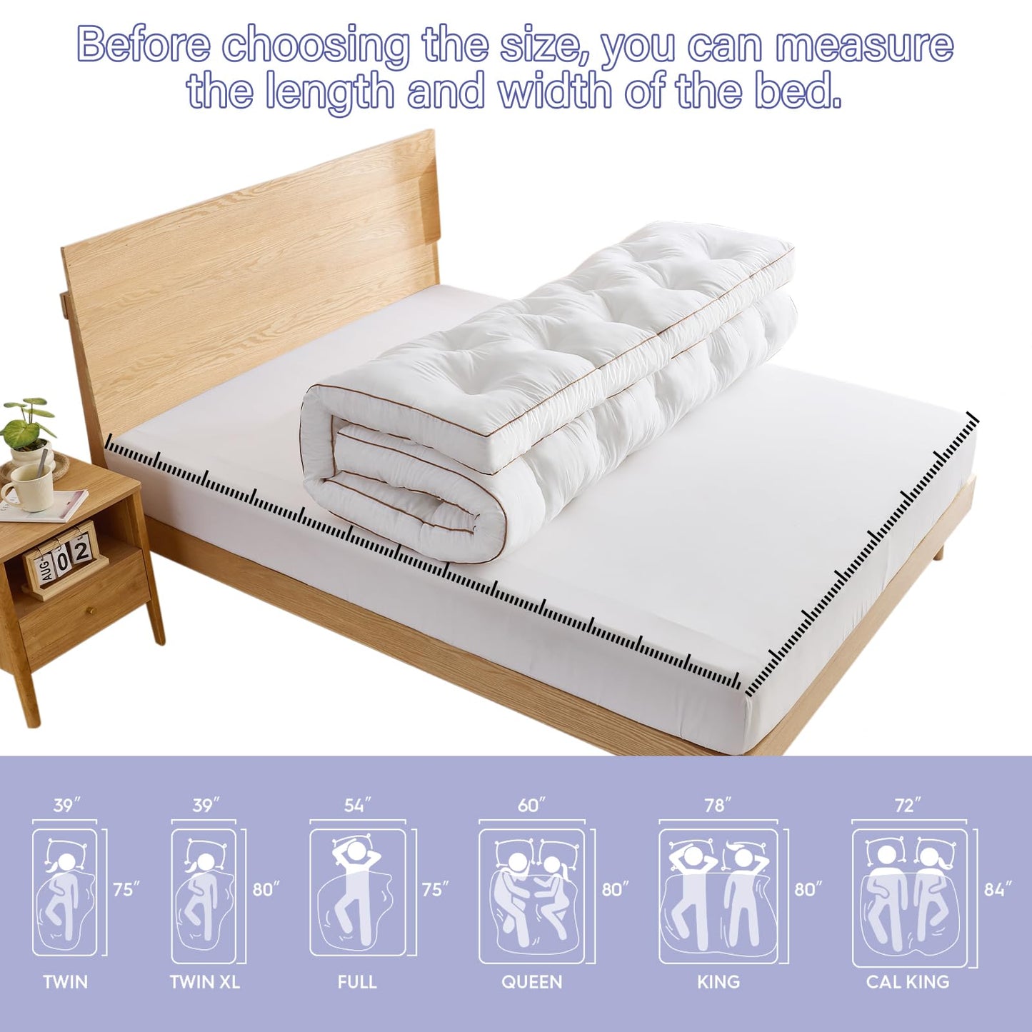 WhatsBedding 4 Inch Memory Foam Mattress Topper Queen for Back Pain Relief, Filled with Breathable Gel Memory Foam, Fluffy Comfort Supportive Pillow Top Mattress Topper, 80x60x4in