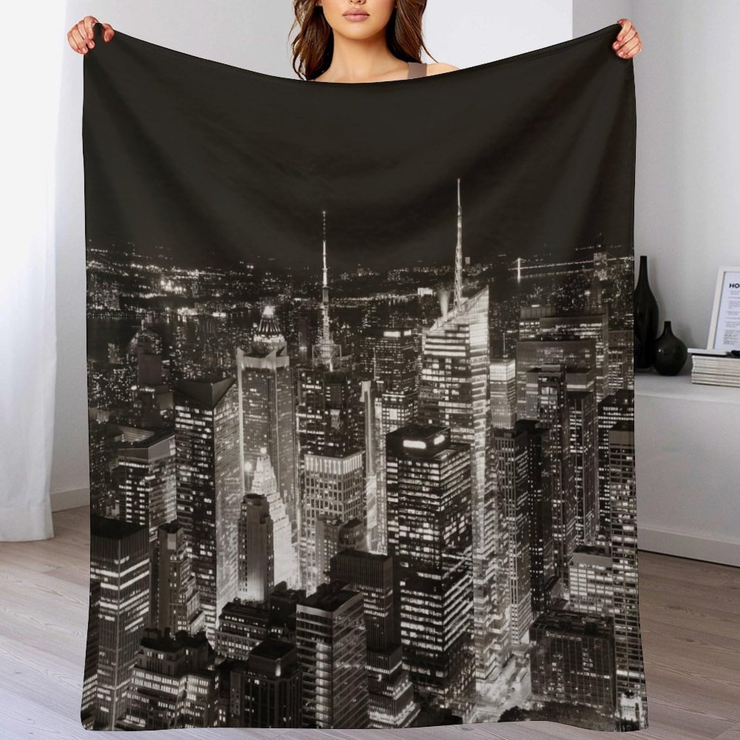 City Landscape Throw Blanket,New York Manhattan Night Cityscape Light Pattern Soft Cozy Warm Flannel Blankets for Sofa Couch Bed Gifts for Lover Kids Boys Grils Women Adults 30x40 Inch