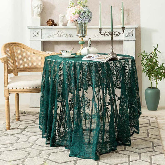 JAIJY Vintage 60 inch Green Lace Tablecloth Floral Embroidered Boho Shabby Chic Small Table Cover for Wedding Halloween Party Dinning Holiday, 1 Piece