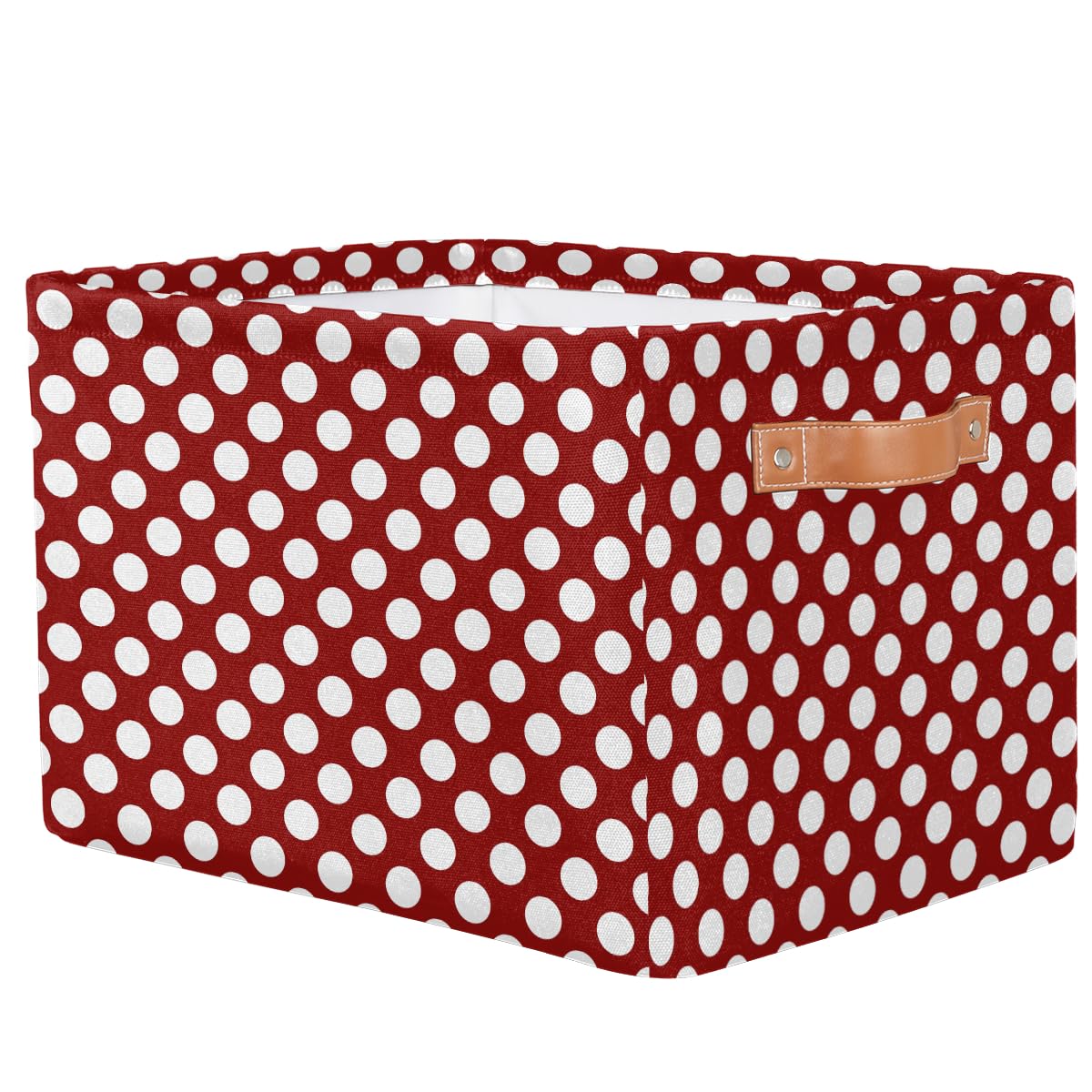 OSAM SPACE Storage Basket Bin Polka Dots Pattern Rectangular Storage Basket Cube With Handles, Red White Laundry Storage Organizer Basket for Toy Nursery Closet Shelves Bedroom Home