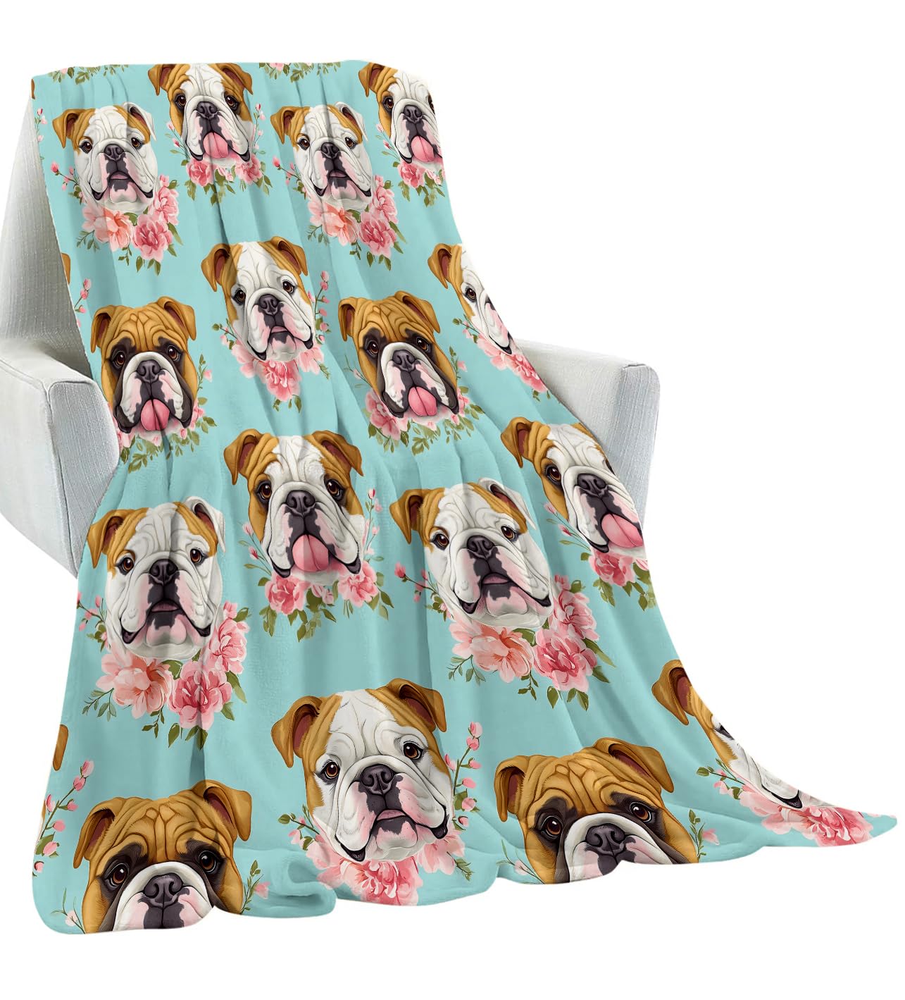 amepay English Bulldog Blanket Gifts for Kids Adult Girls,Cute Puppy Dog Floral Flannel Throw Blankets,Soft Comfy Lightweight for Modern Home Couch Bed Sofa Decor,Pet Lovers 60x50in