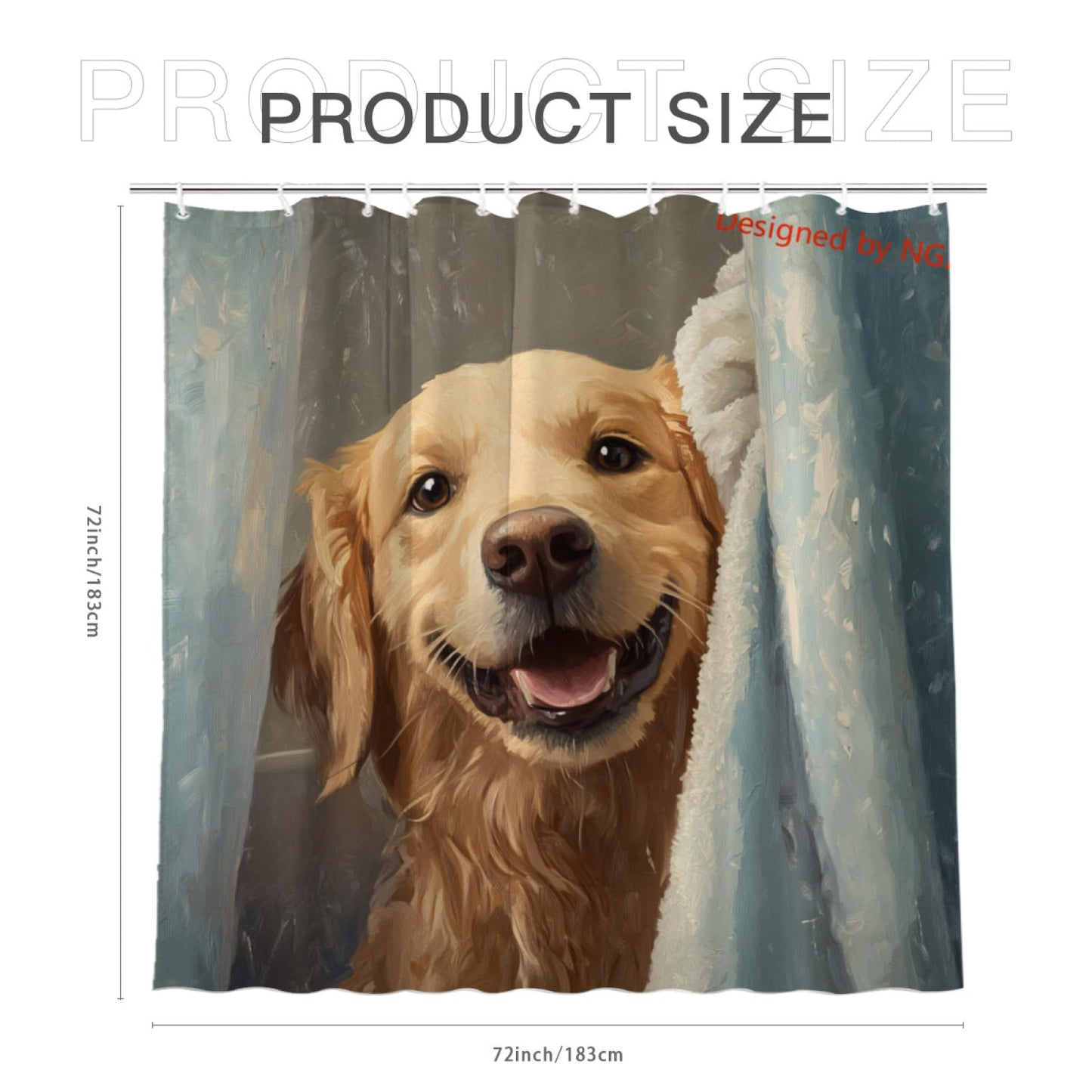 NGZ Funny Dog Cute Golden Retriever Shower Curtain Durable Waterproof Fabric Bathtub Sets Home Fabric Bathroom Shower Curtain Set with Hooks 72x72 Inch