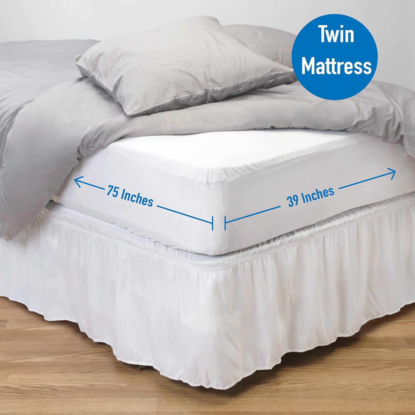 Home Details Twin Deluxe Mattress Protector | Full Zipper Encasement | Waterproof | Stretch Fit 12” Depth | White
