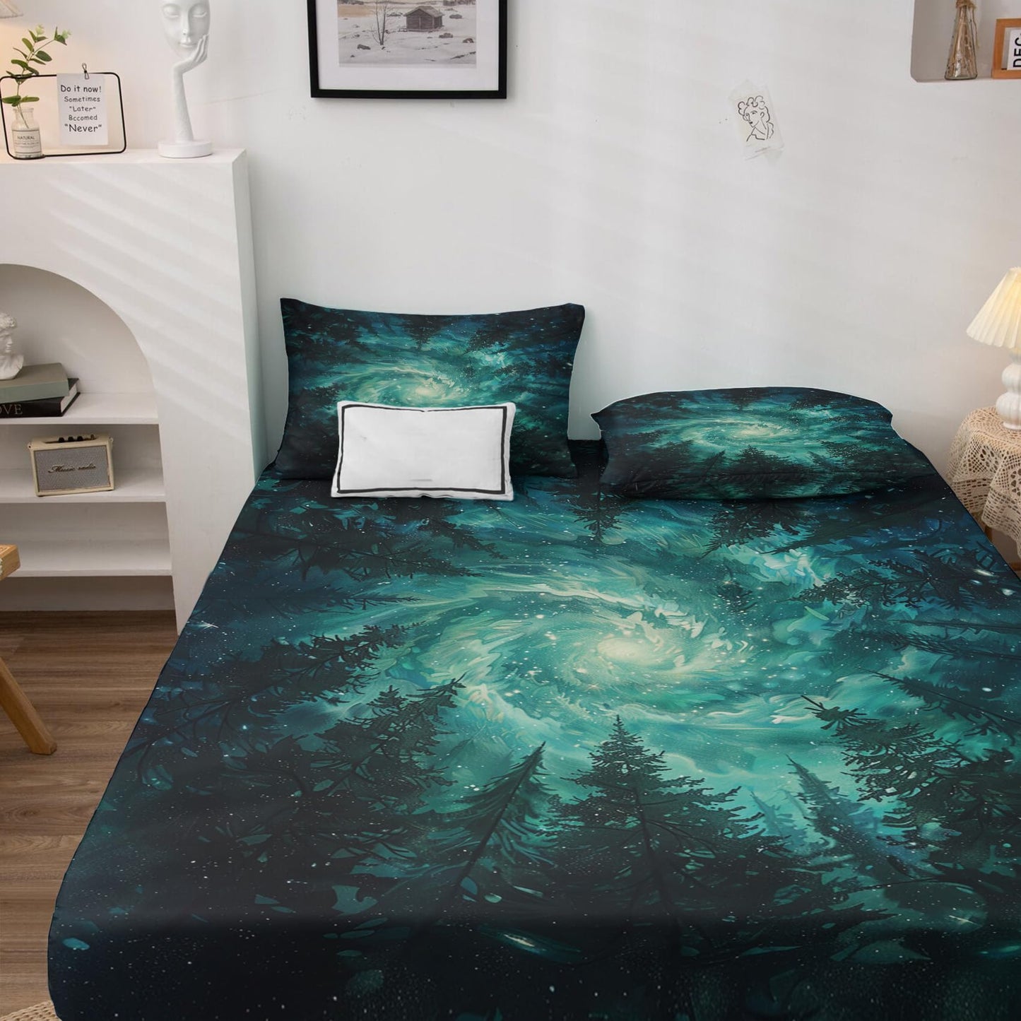 NOGAWA Forest Landscape Sheets King Size, Vortex Woodland Bed Sheets, Patterned Bedding Sheets & Pillowcases 4 Piece Set - Soft Microfiber Deep Pocket Fitted Sheet & Flat Sheet & 2 Pillow Cases