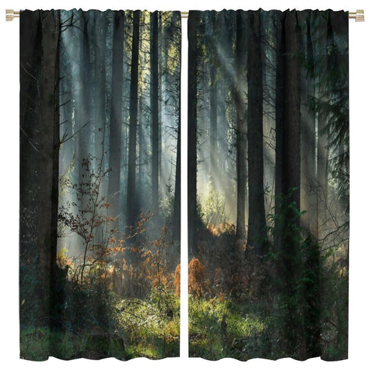 Forest Blackout Window Curtain，Sunbeams in The Dark Forest Deep Forest Tree for Bedroom Living Room Darkening Window Drapes 2 Panels 42x45 Inch