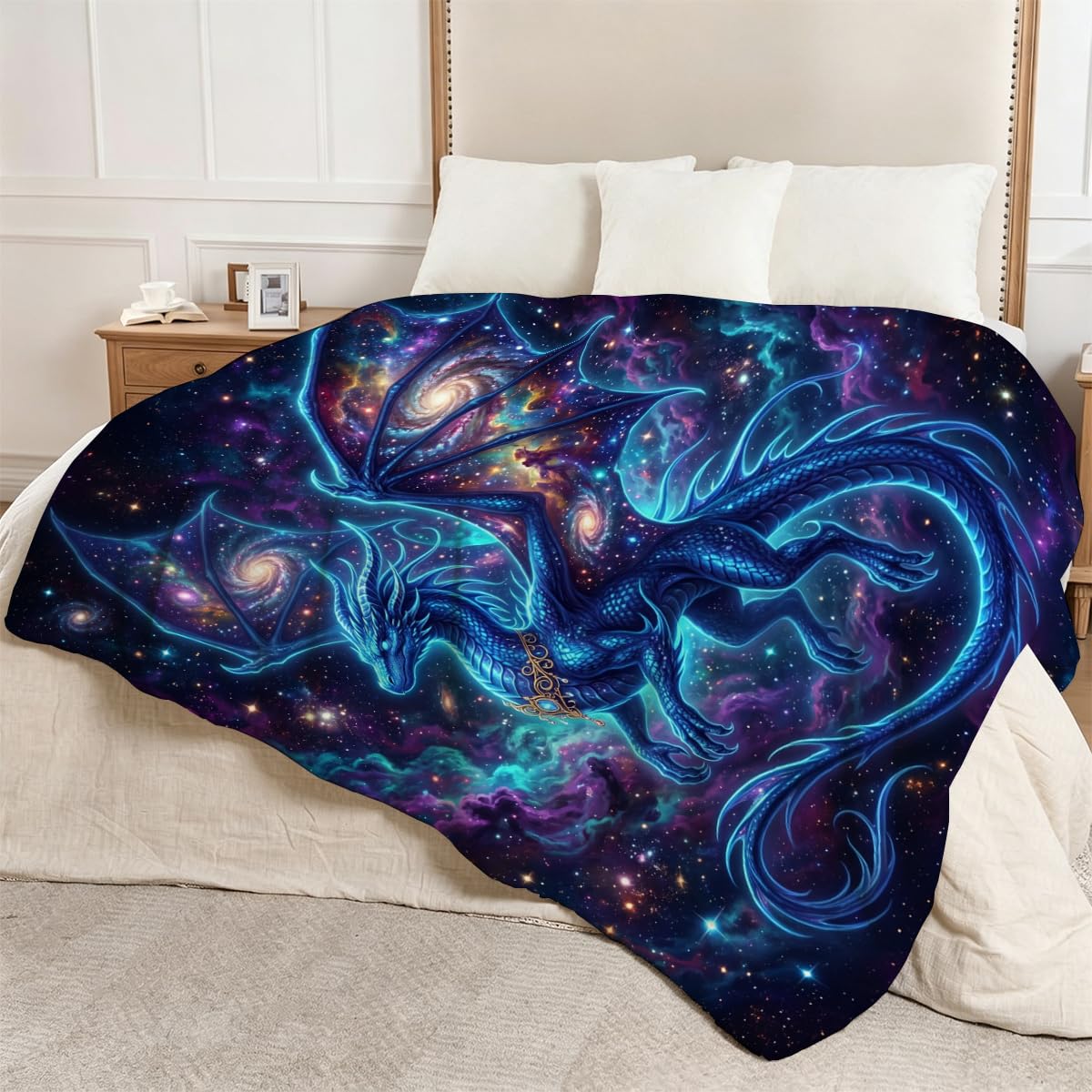 Yujiiso Cosmic Starry Space Dragon Blanket Soft Throw Blanket 50" x 60"