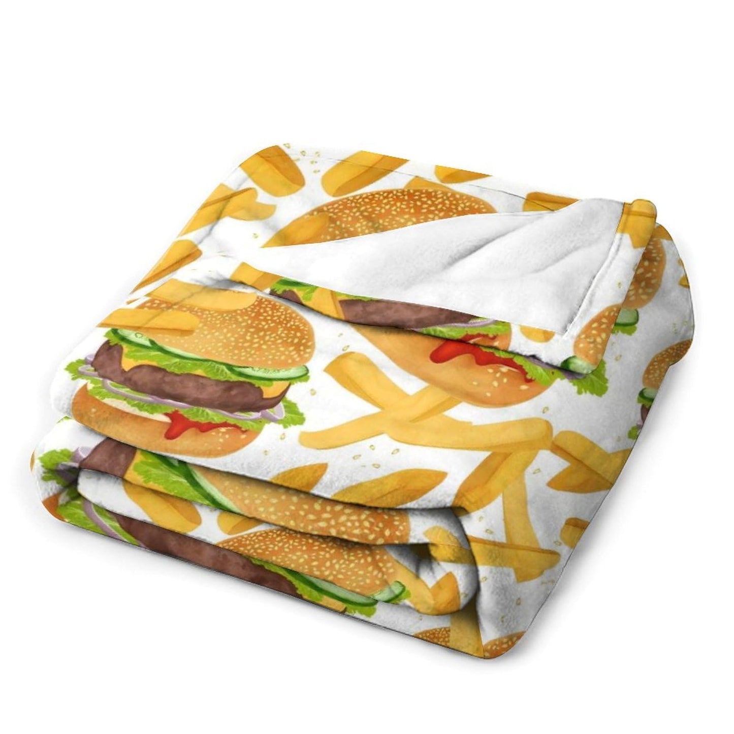 Hamburger French Fries Throw Blanket Burgers Food Funny Cute Meat Print Blankets Gifts Couch Sofa Bed Stuff Decor Soft Cozy Lightweight Fleece Plush Flannel Bedding for Lover Men Women Adults 40"x50"